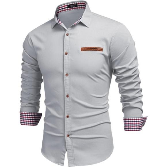 Men's Casual Dress Shirt Button Down Shirts Type 01 Light Grey
